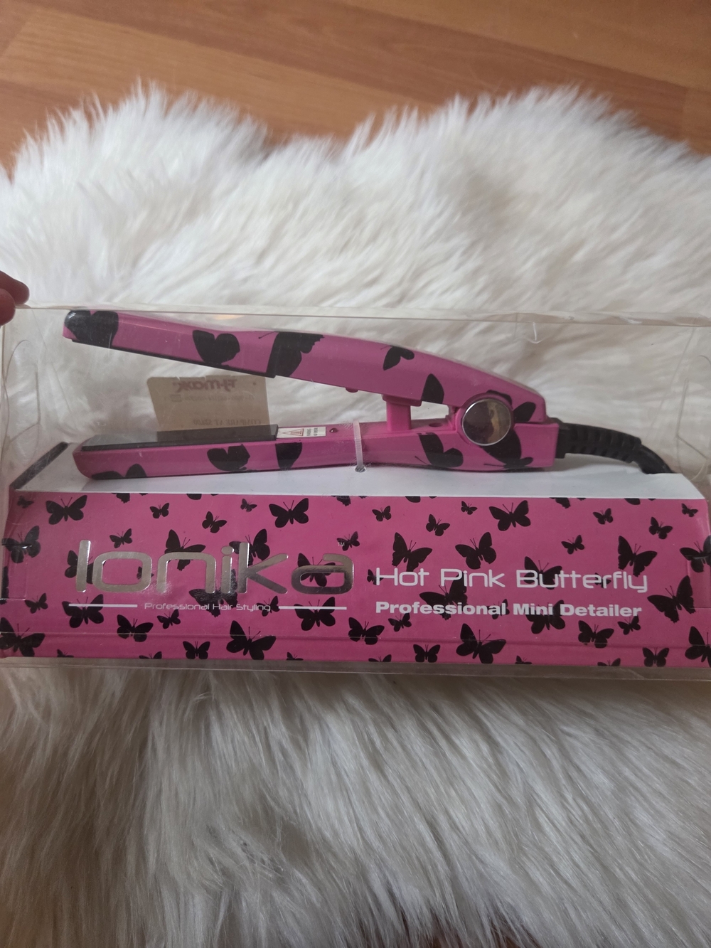 New Ionika Hot Pink Mini Travel Hair Straightener Butterfly